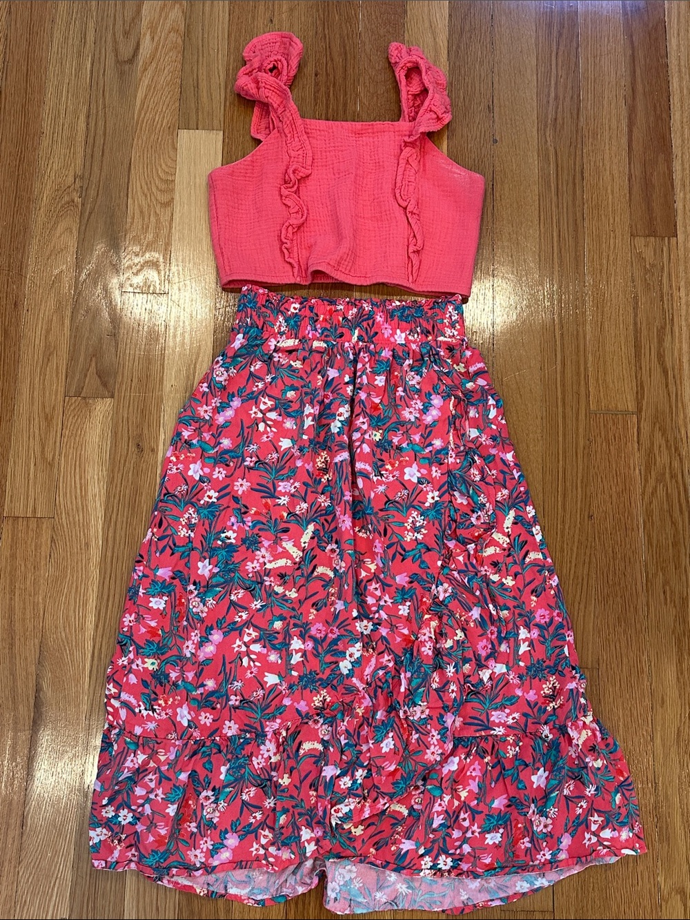 btween Coral Floral Smocked Two-Piece Set